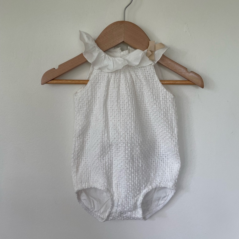 Chloe Textured Ruffle Neck Baby Romper